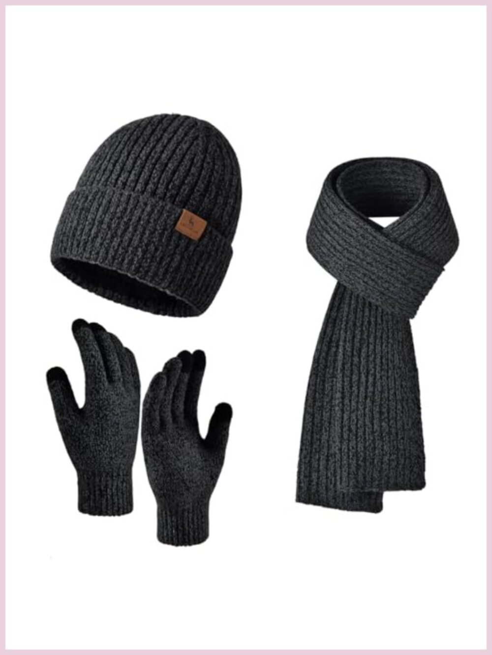 Men Women Winter Beanie Scarf Touchscreen Gloves 3 Pc Knit Set Fleece Lined